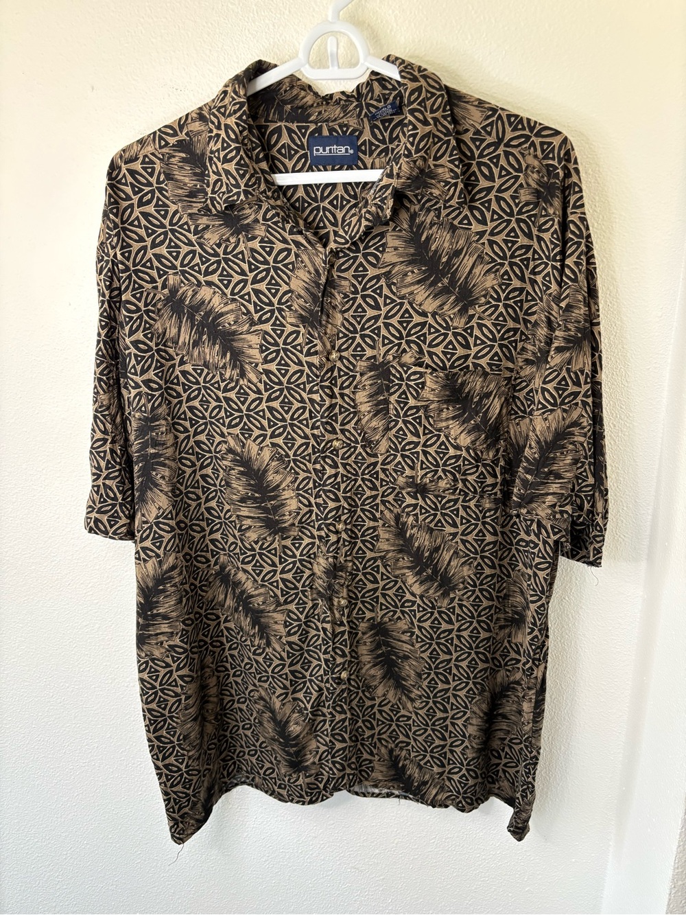 Puritan Brown Patterned Short-Sleeve Polo Shirt - L